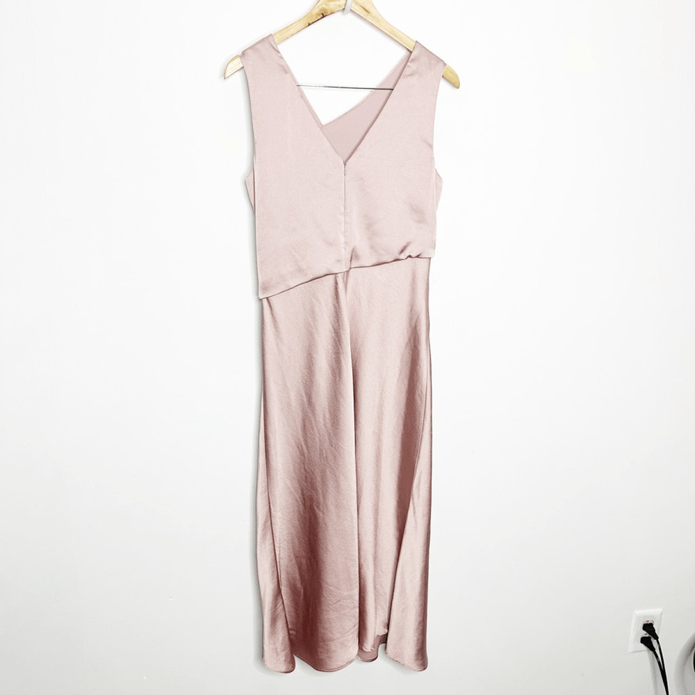 BHLDN ALSTON SATIN DRESS ROSE Pink Midi draped wedding bridesmaid womens 10 NWT - Picture 4 of 8